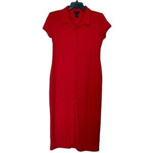 Red T- Shirt Dress Button Down100% Cotton Sz XL Short Sleeve